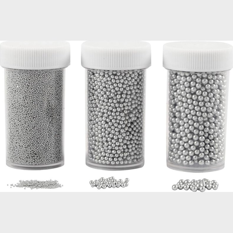 Sm Mini Glaskugler - Slv - Str. 0,6-0,8+1,5-2+3 Mm - 3x45 G