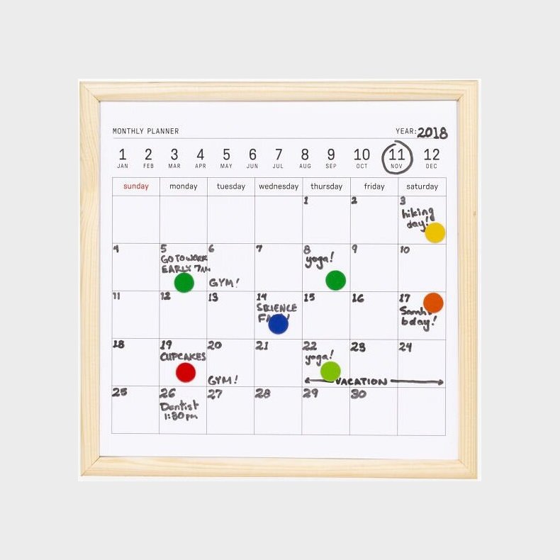 Kikkerland - Mini Whiteboard Kalender Inkl. Tusch - 20x20 Cm