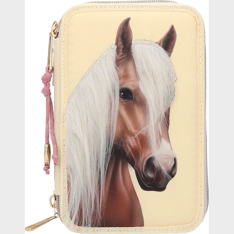 Miss Melody - Penalhus Med Hest - 3 Rum Med Indhold - Lys Gul