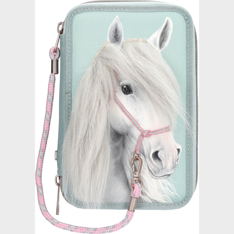 Miss Melody - Trippel Penalhus Med Hestehoved Applikation - Lys Turkis - Sage Green