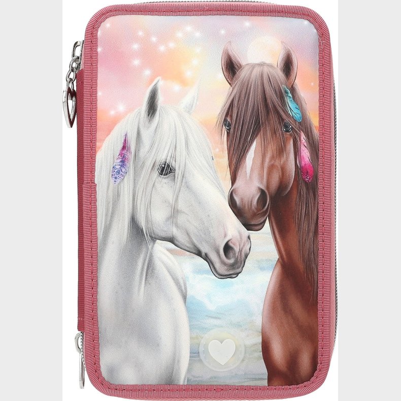 Miss Melody - Trippel Penalhus Med Indhold Og Led-lys - Heste