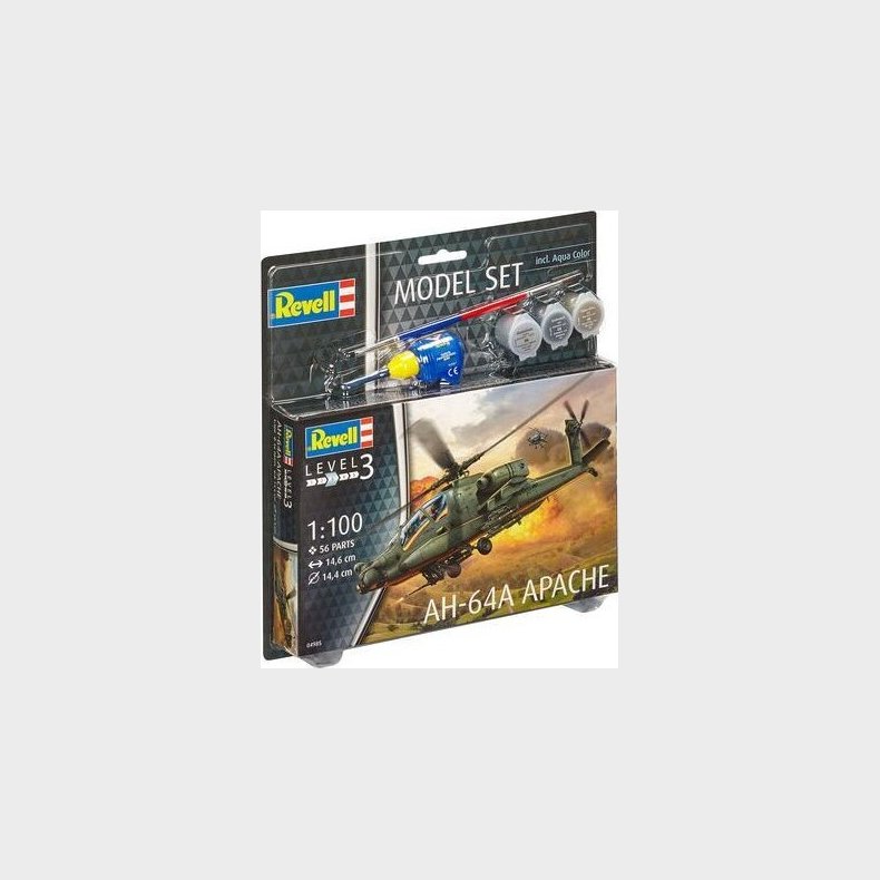 Revell - Ah-64a Apache Helikopter Bygges�t Inkl. Maling - 1:100 - Level 3 - 64985