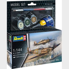 Revell - Spitfire Mk.ia Og Hurricane Mk.i - 1:144 - Level 3 - 63771