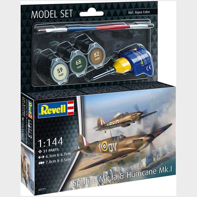 Revell - Spitfire Mk.ia Og Hurricane Mk.i - 1:144 - Level 3 - 63771