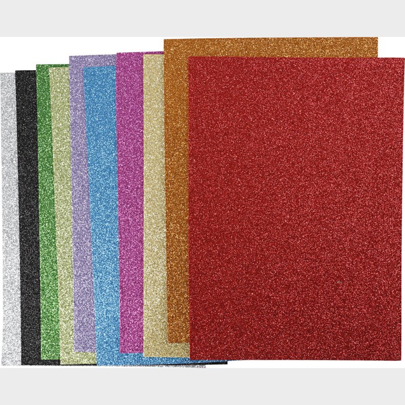 Mosgummi - A4 - 210x297 Mm - Tykkelse 2 Mm - Glitter - Assorterede Farver - 10 Assorterede Ark