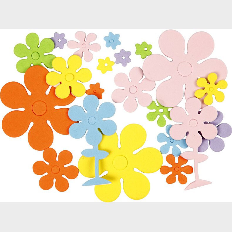 Mosgummiblomster - Str. 10-60 Mm - Tykkelse 2 Mm - Assorterede Farver - 100 Assorterede