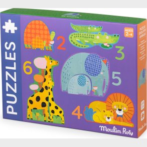 Moulin Roty - 5 Dyr Puslespil - 2-6 Brikker