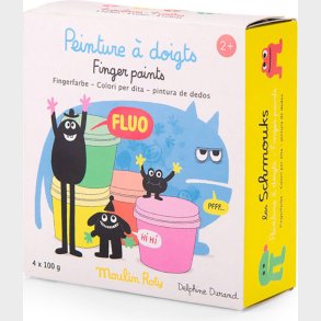 Moulin Roty - Fingermaling 4 X 100 G - Neonfarvet - Les Schmouks