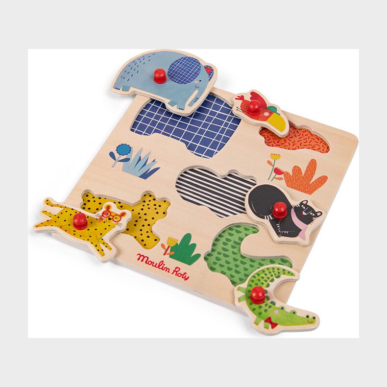 Moulin Roty - Knoppuslespil 5 Brikker - Jungledyr - Les Toupitis