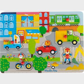 Moulin Roty - Knoppuslespil Med Lyd 6 Brikker - Byen - Les Popipop