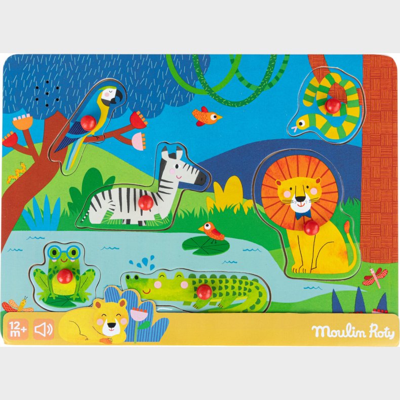 Moulin Roty - Knoppuslespil Med Lyd 6 Brikker - Dyr - Les Toupitis