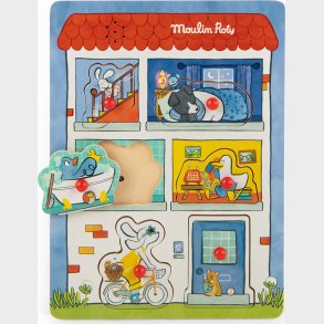 Moulin Roty - Knoppuslespil Med Lyd 6 Brikker - Puce Og Pilou