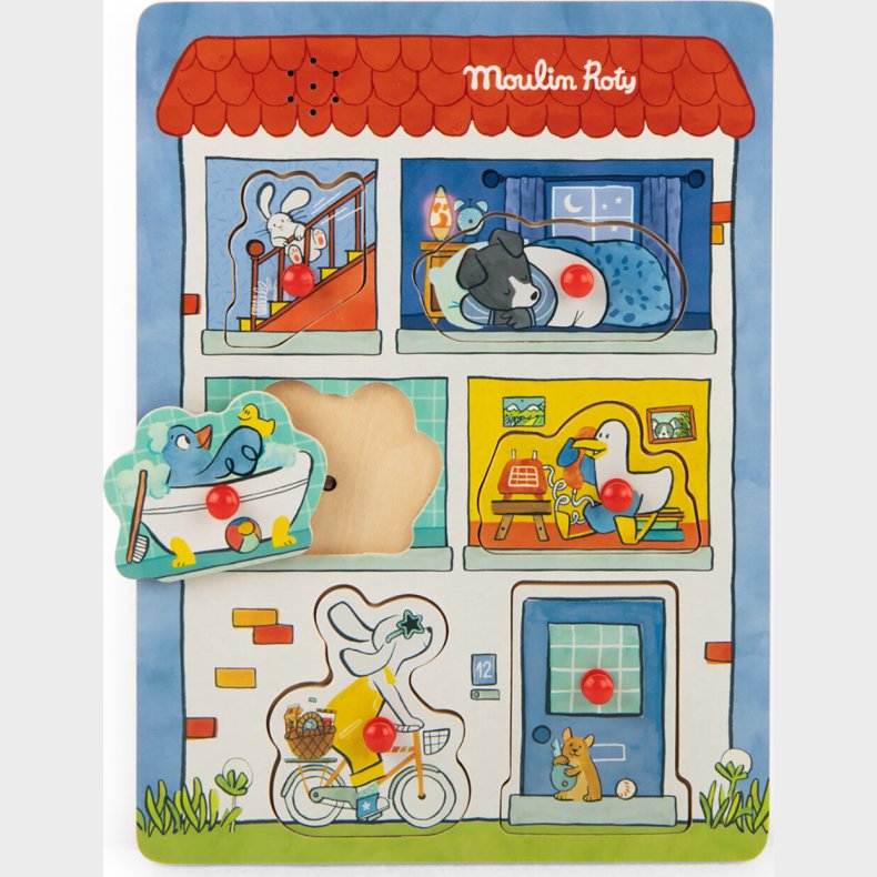 Moulin Roty - Knoppuslespil Med Lyd 6 Brikker - Puce Og Pilou