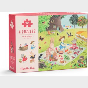Moulin Roty - La Grande Famille Mini Puslespil - 4x12 Brikker - �rstiderne
