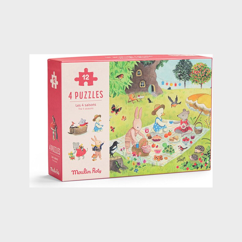 Moulin Roty - La Grande Famille Mini Puslespil - 4x12 Brikker - �rstiderne