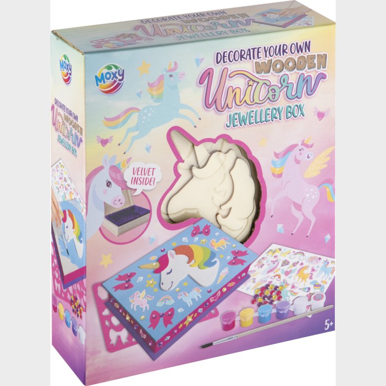 Moxy - Dyo Tr�-smykkeskrin Med Enhj�rning + 6 Maling/klisterm�rker