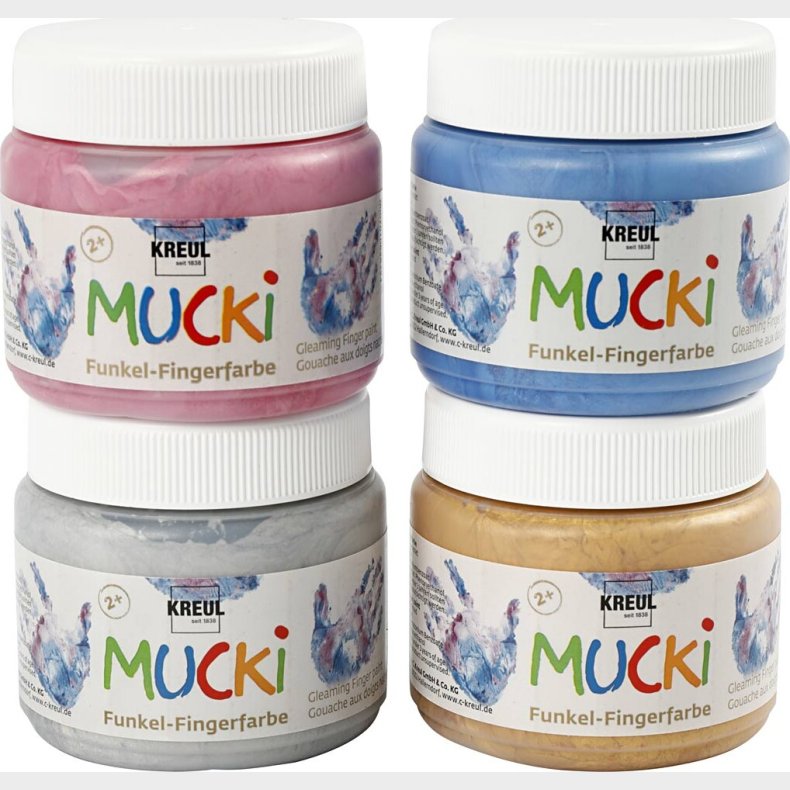 Mucki Fingermaling - Metallic Bl� - Metal Guld - Metallic Rosa - Metal S�lv - 4x150 Ml