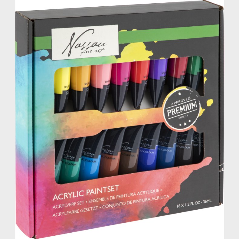 Nassau - Akrylmaling Inkl. Fluorescerende & Metallisk (18x 6 Ml)