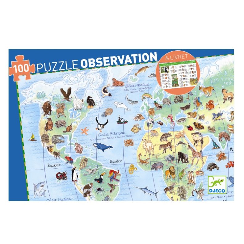 Djeco | Observationspuslespil m. 100 brikker - Verdens dyr
