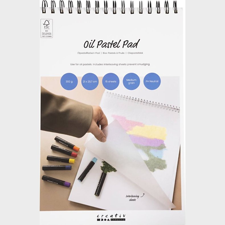 Oliepastelblok - A4 - Ark 210x297 Mm - 300 G - Hvid - 15 Ark/ 1 Stk.