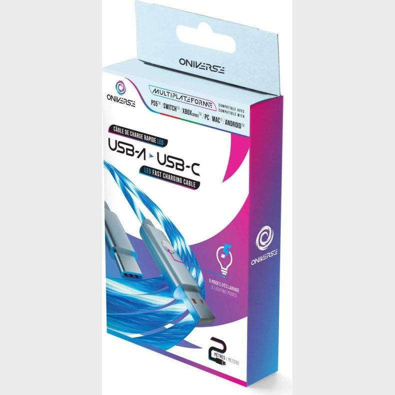 Oniverse - Usb-c Quick Charge Cable With Led - 2 Meters - White