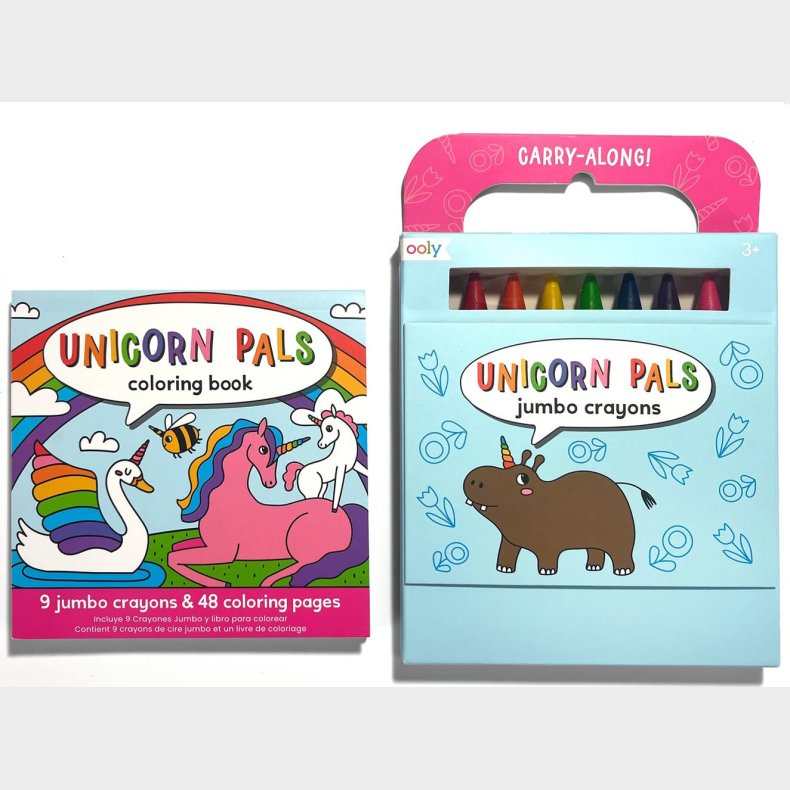 Ooly - Farvekridt Og Malebog - Unicorn Pals - Carry Along