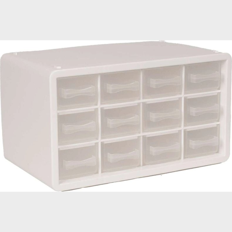 Opbevaringsboks M/12 Skuffer 14,2x24,8x14,9cm Hvid - Raaco