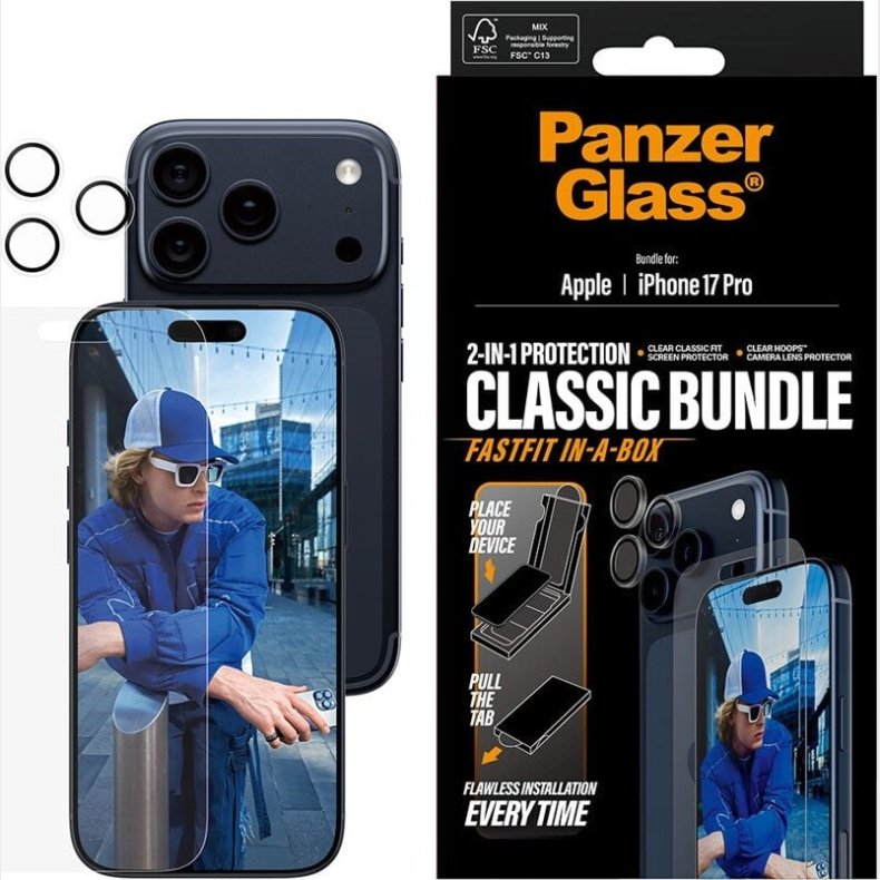 Panzerglass - 2-i-1 Classic Bundle - Iphone 17 Pro - Med Fastfit In-a-box