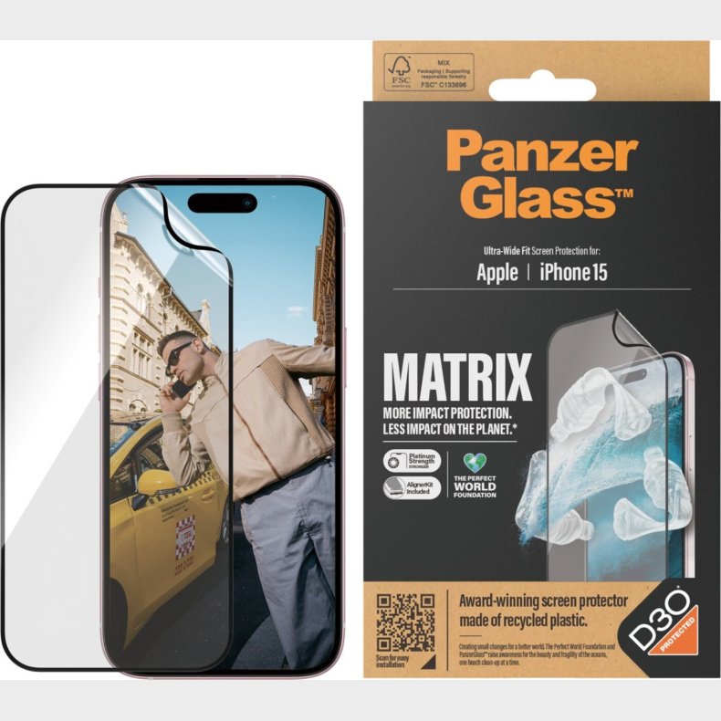 Panzerglass - Iphone 15 - Matrix Skrmbeskyttelse - Ultra-wide