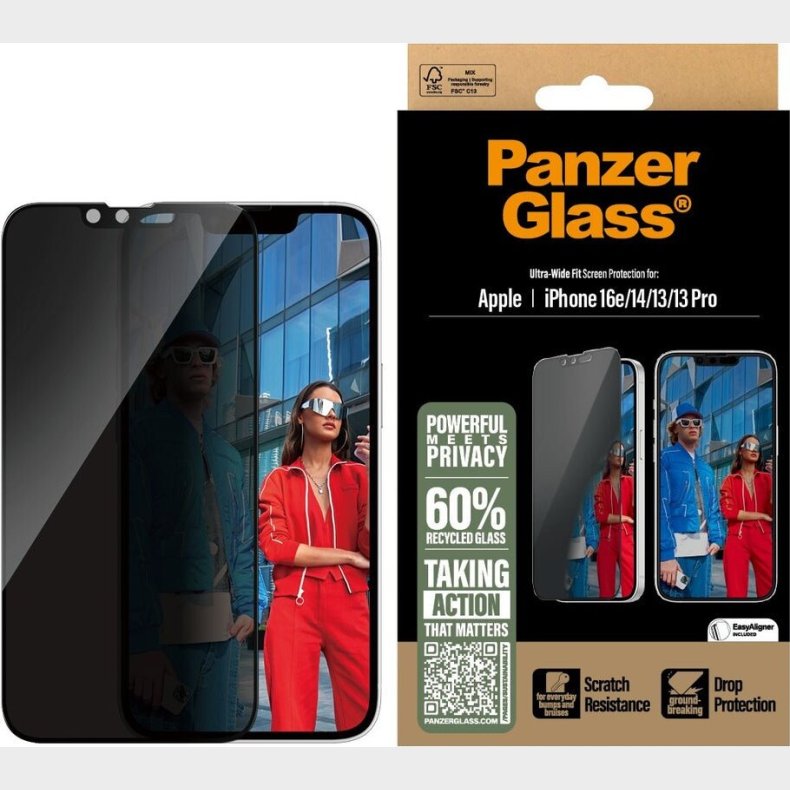 Panzerglass - Iphone 16e / 14 / 13 / 13 Pro - Privacy Sk�rmbeskyttelse