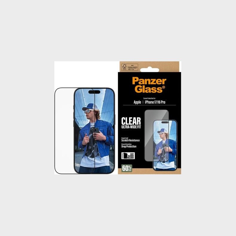Panzerglass - Skrmbeskyttelse - Iphone 17/iphone 16 Pro - Ultra-wide Fit M. Easyaligner