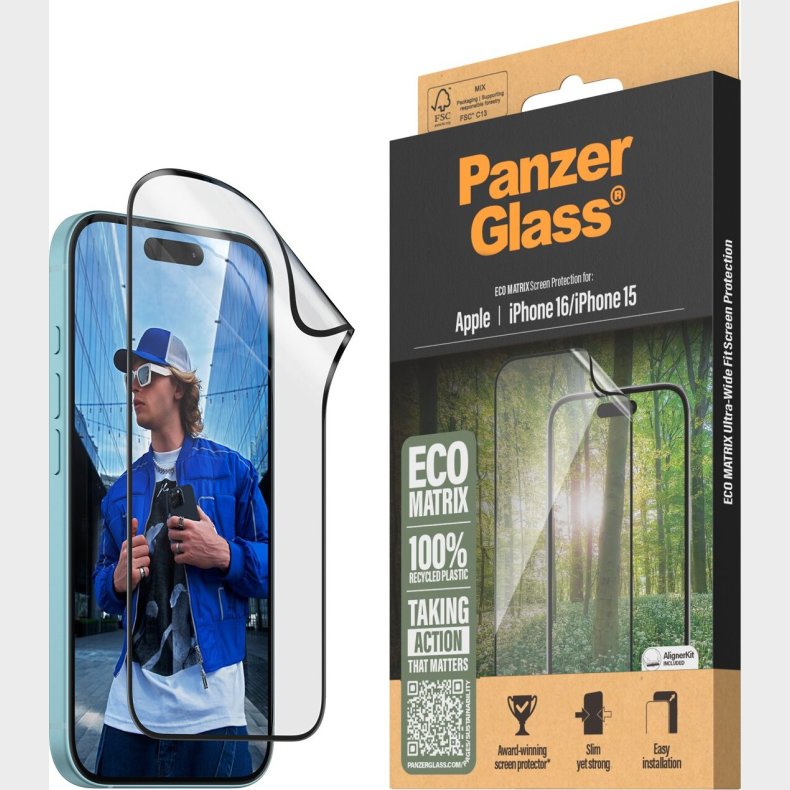 Panzerglass - Iphone 16 - Skrmbeskyttelse - Matrix - Ultra Wide