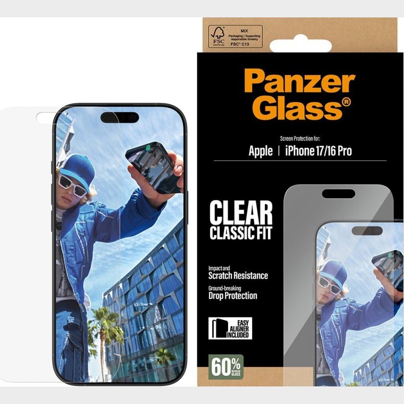 Panzerglass - Skrmbeskytter Iphone 17 / Iphone 16 Pro - Classic Fit Med Easyaligner