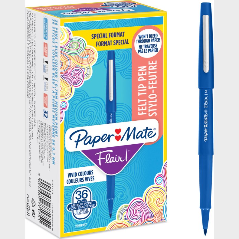 Paper Mate - Flair Filtspids Penne - Bl - 36 Stk