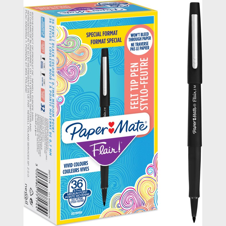 Paper Mate - Flair Filtspids Penne - Sort - 36 Stk