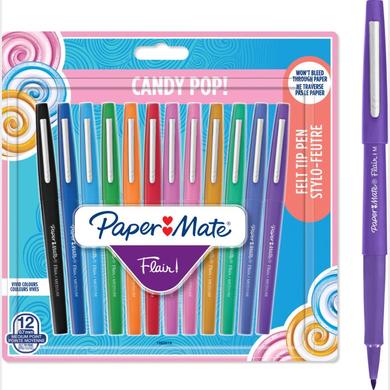 Paper Mate - Flair Penne Filtspids - Blandede Candy-pop-farver - 12 Styk