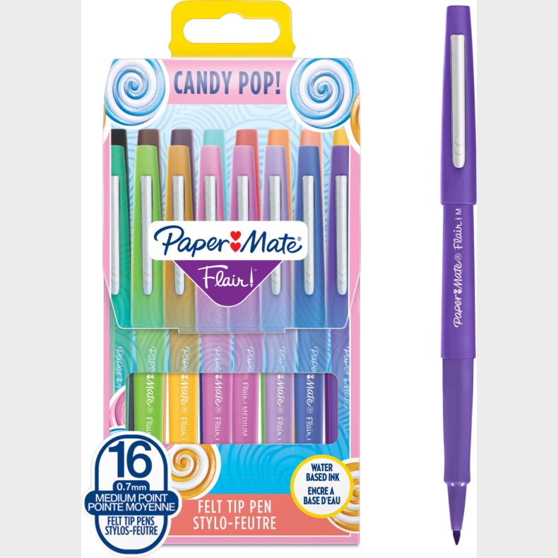 Paper Mate - Flair Penne Filtspids - Candy Pop Assorted Colours - 16 Styk