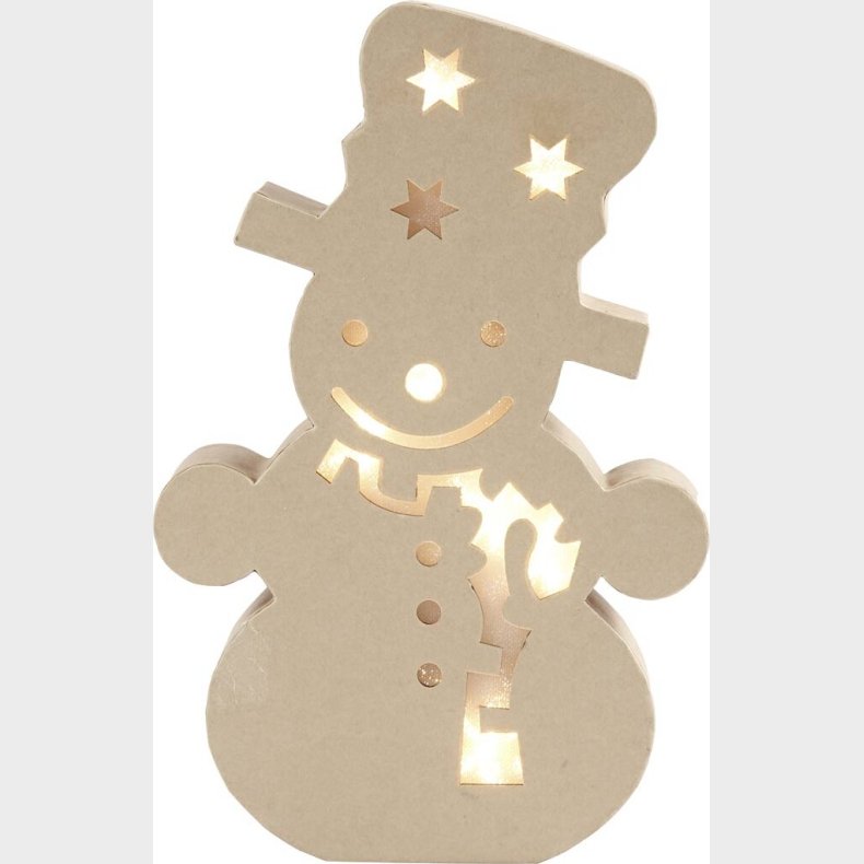 Papfigur Med Indbygget Lys - Snemand - H 27 Cm - D 4 Cm - B 17,5 Cm - 1 Stk.