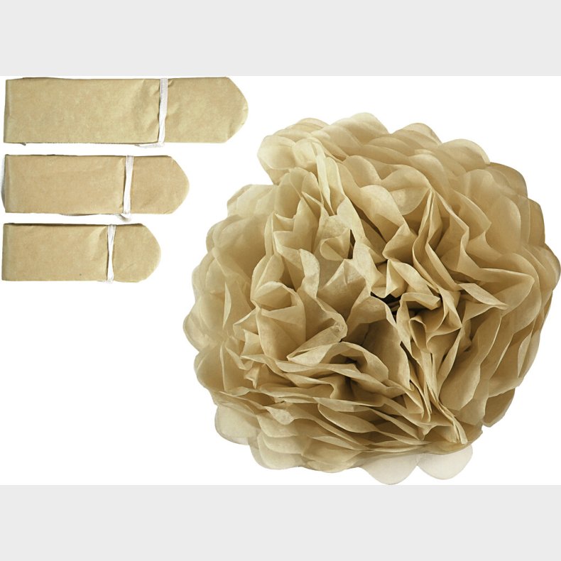 Papir Pomponer -  20+24+30 Cm - 16 G - Guld - 3 Stk.