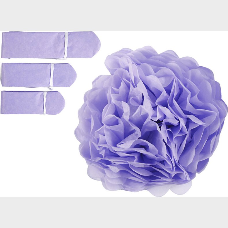 Papir Pomponer -  20+24+30 Cm - 16 G - Lilla - 3 Stk.
