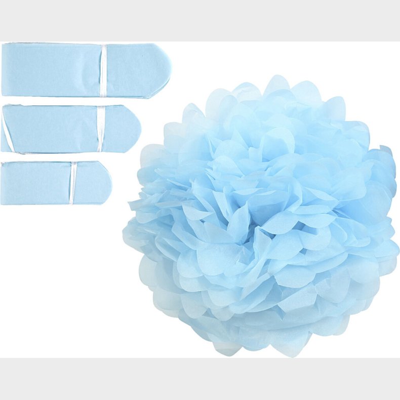 Papir Pomponer -  20+24+30 Cm - 16 G - Lysebl - 3 Stk.