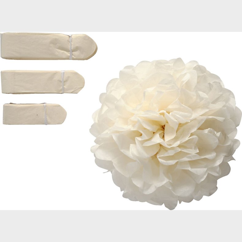 Papir Pomponer -  20+24+30 Cm - 16 G - Rhvid - 3 Stk.