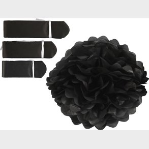 Papir Pomponer -  20+24+30 Cm - 16 G - Sort - 3 Stk.