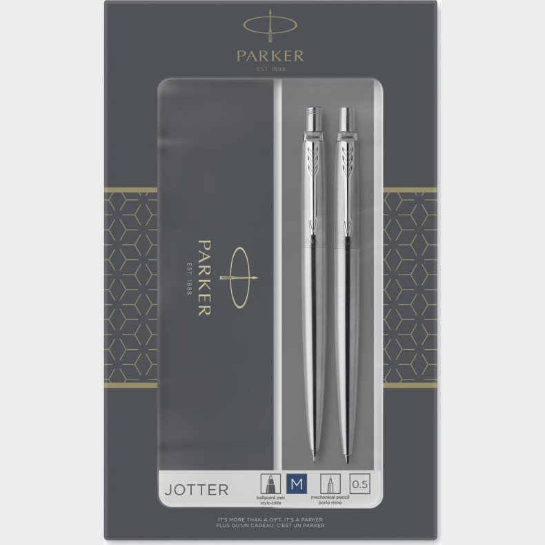 Parker - Jotter-gavest Med Kuglepen Og Stiftblyant - Rustfrit Stl Med Kromdetaljer
