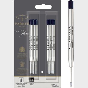 Parker - Quinkflow Kuglepen Blkpatroner - Sort - Medium Spids - 10 Stk.