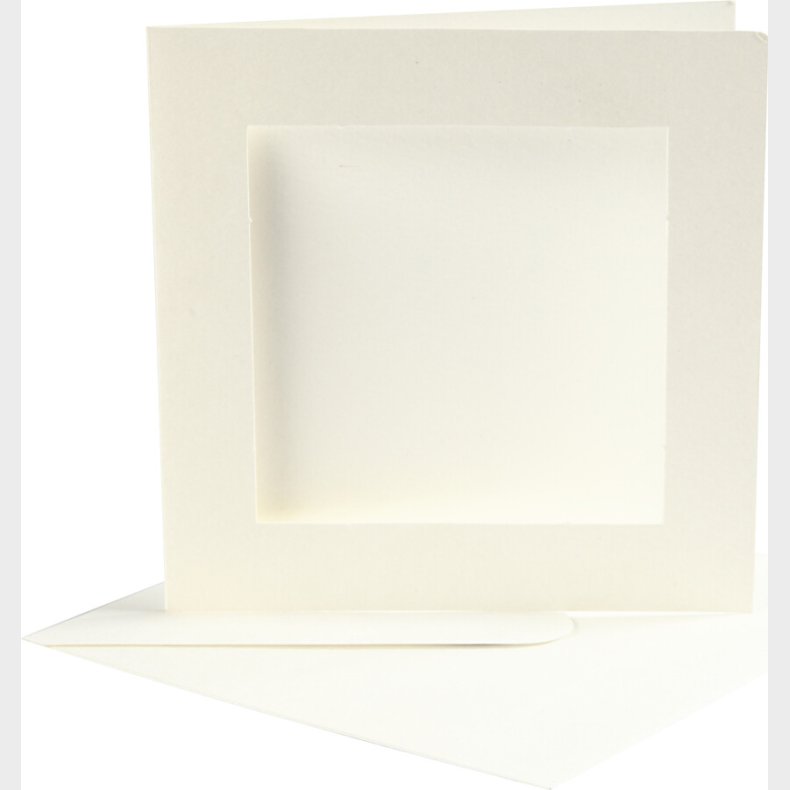 Passepartoutkort Med Kuvert - Kort Str. 12,5x12,5 Cm - Kuvert Str. 13,5x13,5 Cm - Rhvid - 10 St