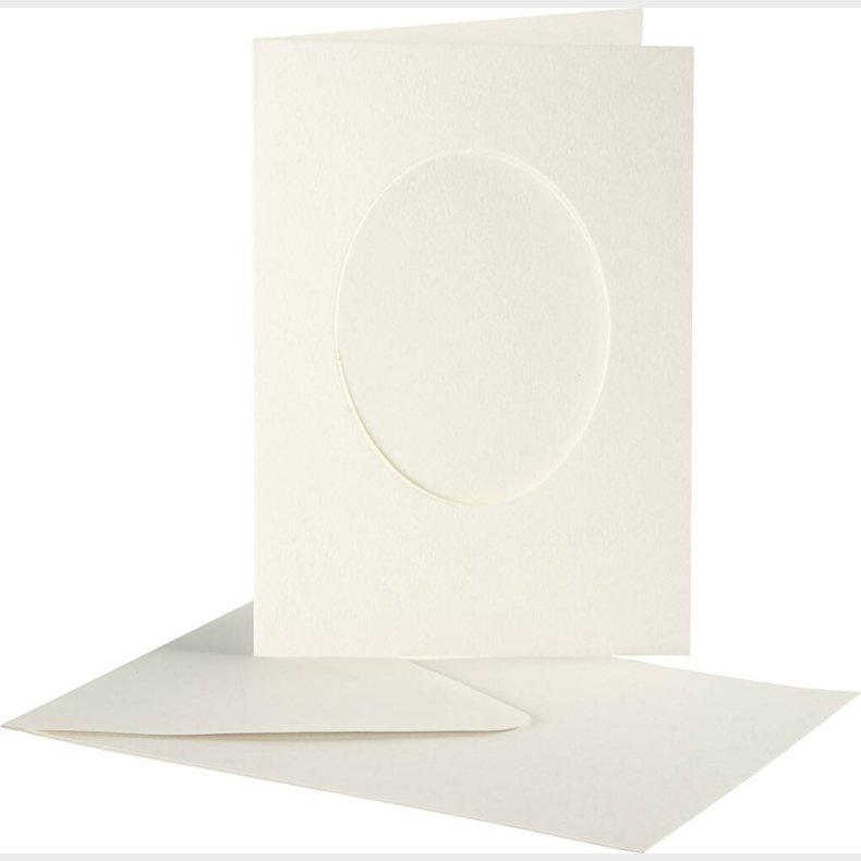 Passepartoutkort Med Kuvert - Oval - Kort Str. 10,5x15 Cm - Kuvert Str. 11,5x16,5 Cm - Rhvid - 10 St