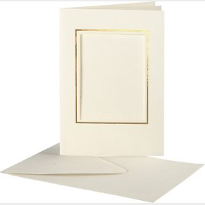 Passepartoutkort Med Kuvert - Rektangulr Med Guldkant - Kort Str. 10,5x15 Cm - Kuvert Str. 11,5x16,5 Cm - Rhvid - 10 St
