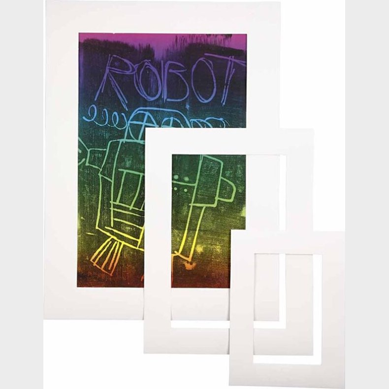 Passepartoutrammer  - A3,a4,a5 - Str. 17x23 + 25x34 + 35x48 Cm - Tykkelse 0,4 Mm - 270 G - Hvid - 75 Stk.