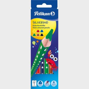 Pelikan - Silverino - Tykke Farveblyanter - 6 Farver